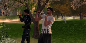 Bugsy and Rusty comtemplating the golf hole